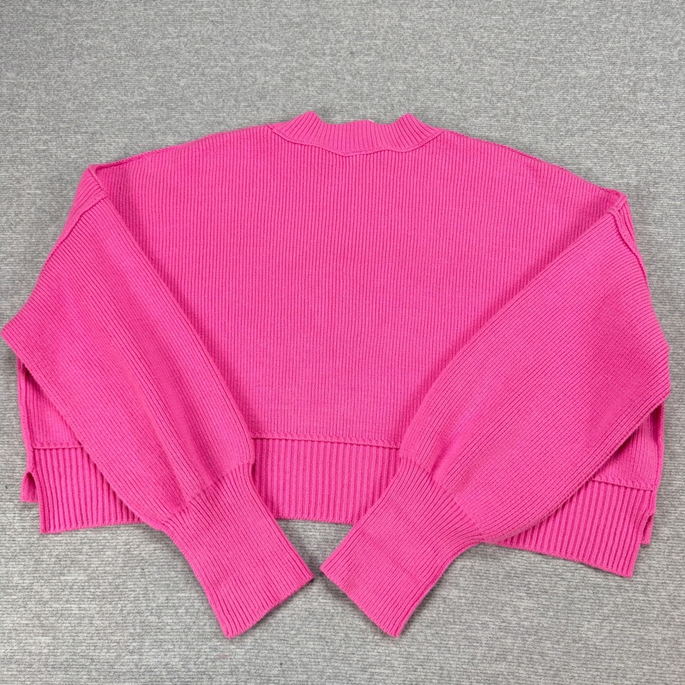 Free People Hot Pink Ribbed Knit Crop Sweater Mock Neck Boxy Mens M - Picture 15 of 16
